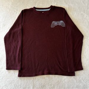 5/$20 Thereabouts Boys Shirt Large 14/16 Burgundy Long Sleeve Thermal Gamer